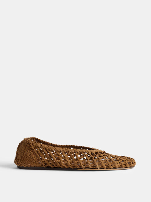 Taupe Suede woven shoes by Le Monde Beryl  on a white background