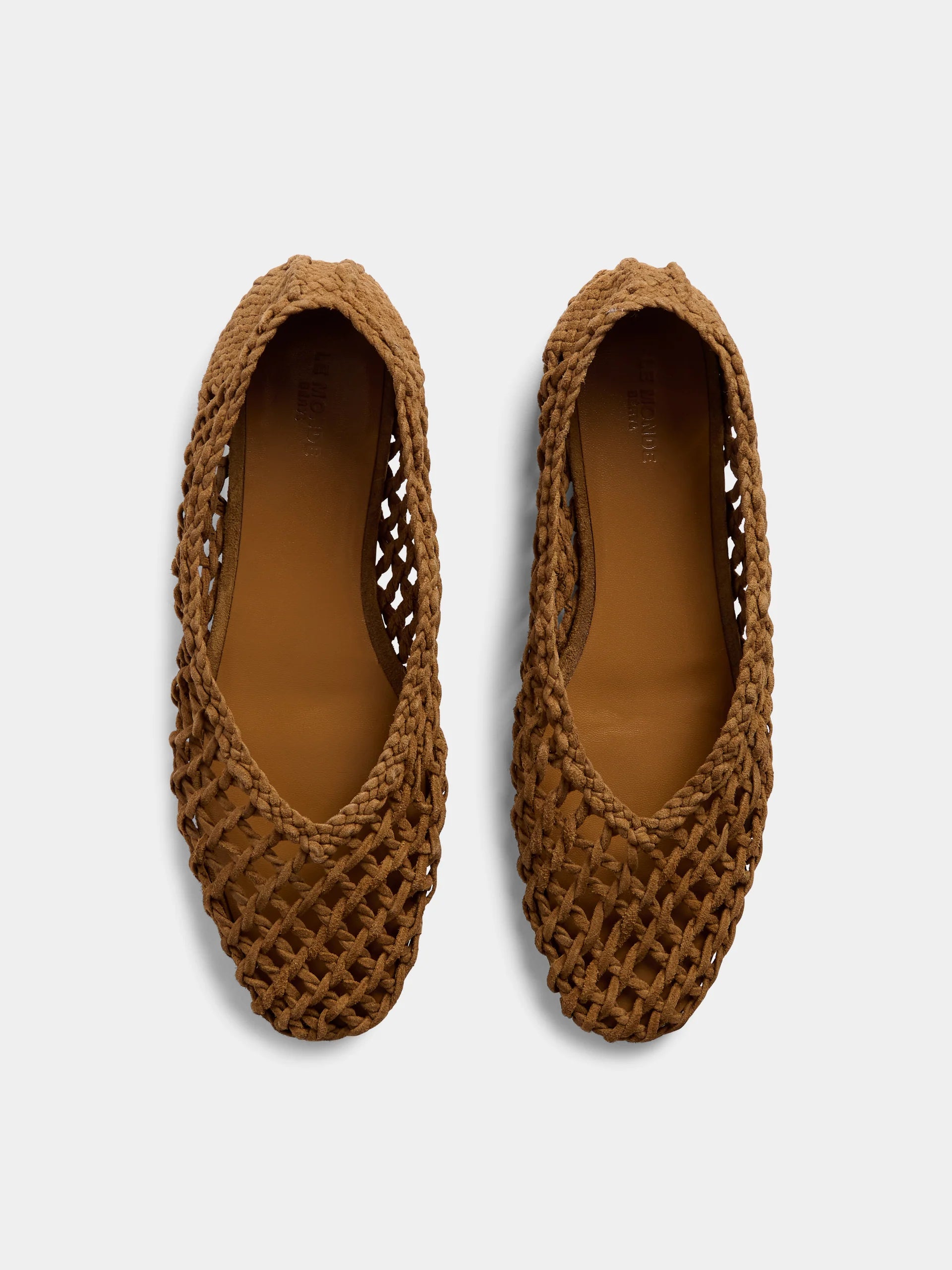Taupe Suede woven shoes by Le Monde Beryl  on a white background