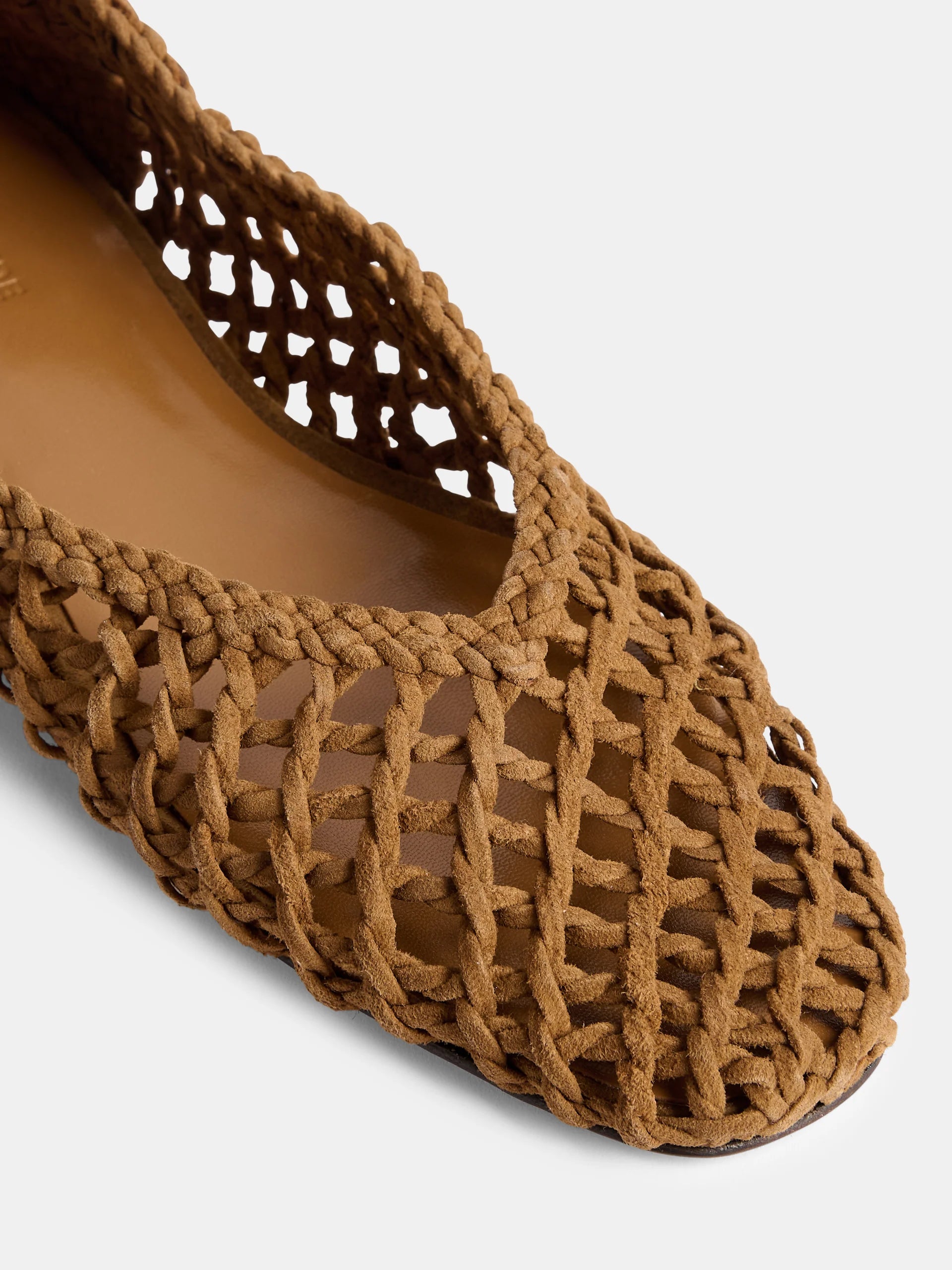 Taupe Suede woven shoes by Le Monde Beryl  on a white background