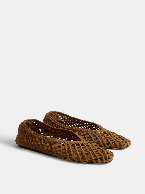 Taupe Suede woven shoes by Le Monde Beryl  on a white background