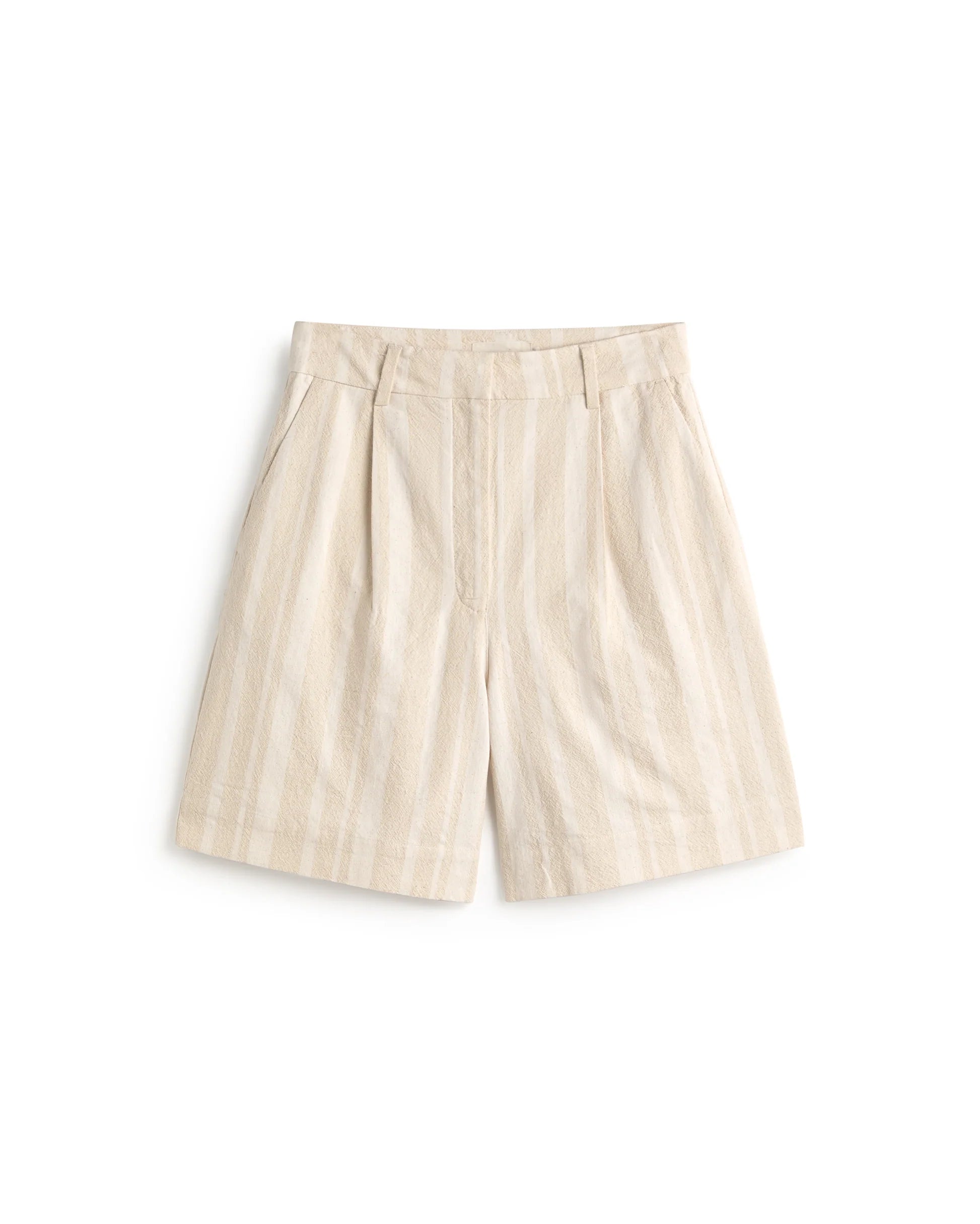 Raw Beige with white stripes shorts on a white background