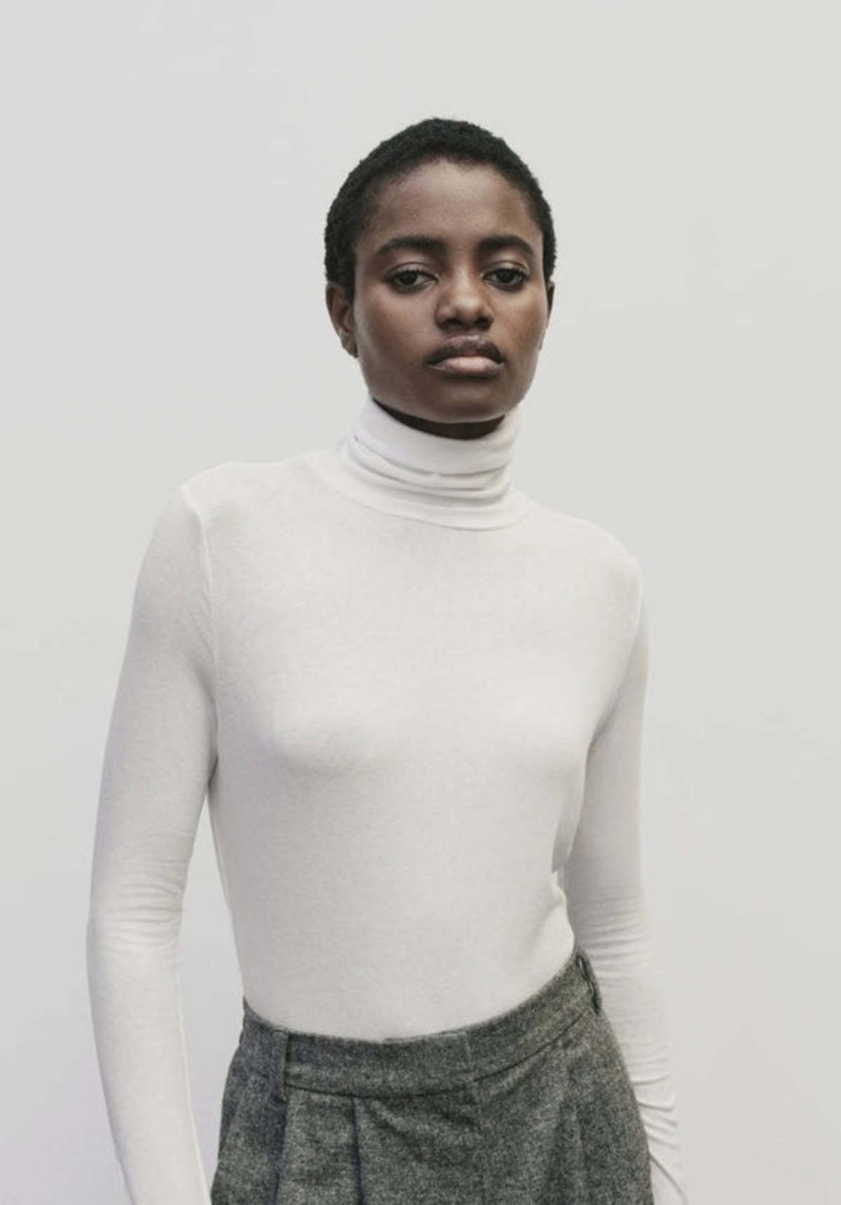 Roll Neck Jersey Top - White