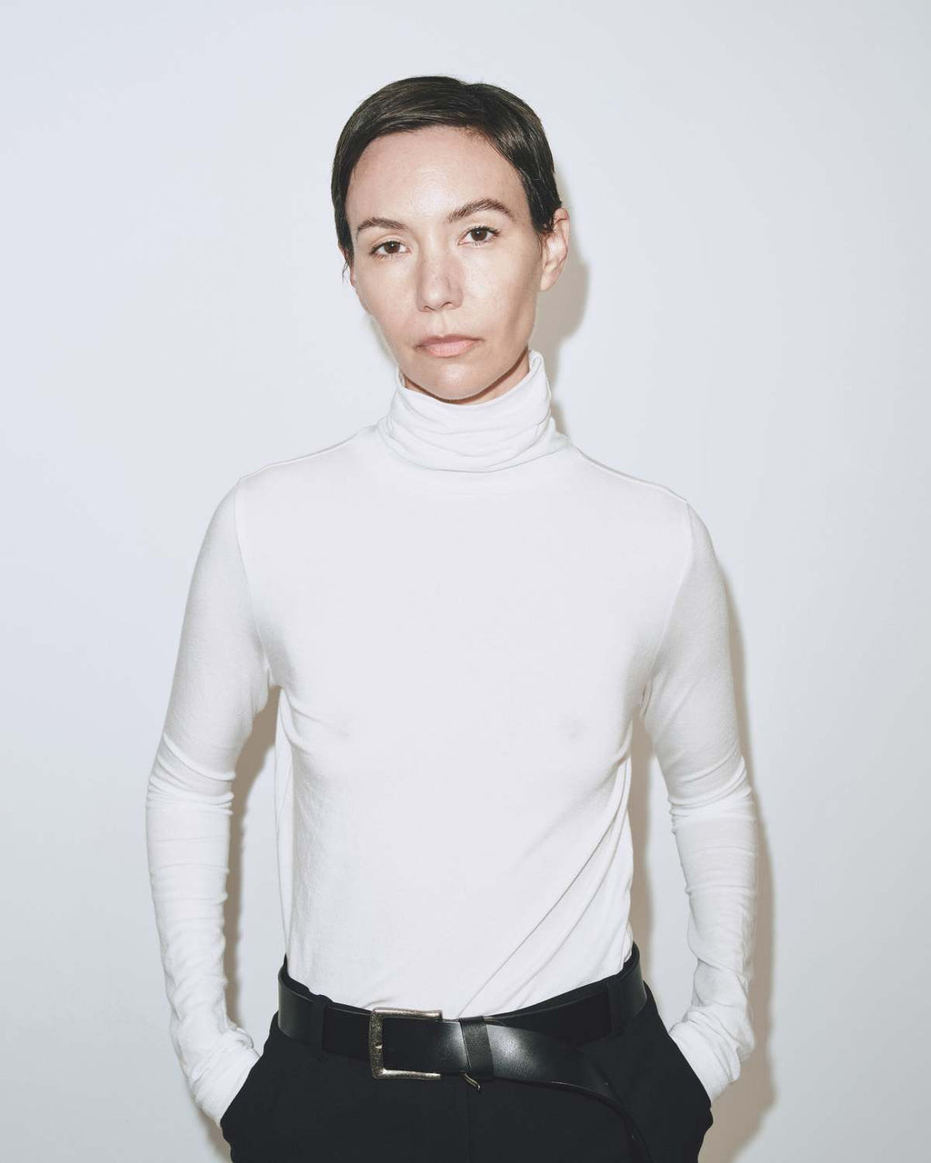 Roll Neck Jersey Top - White