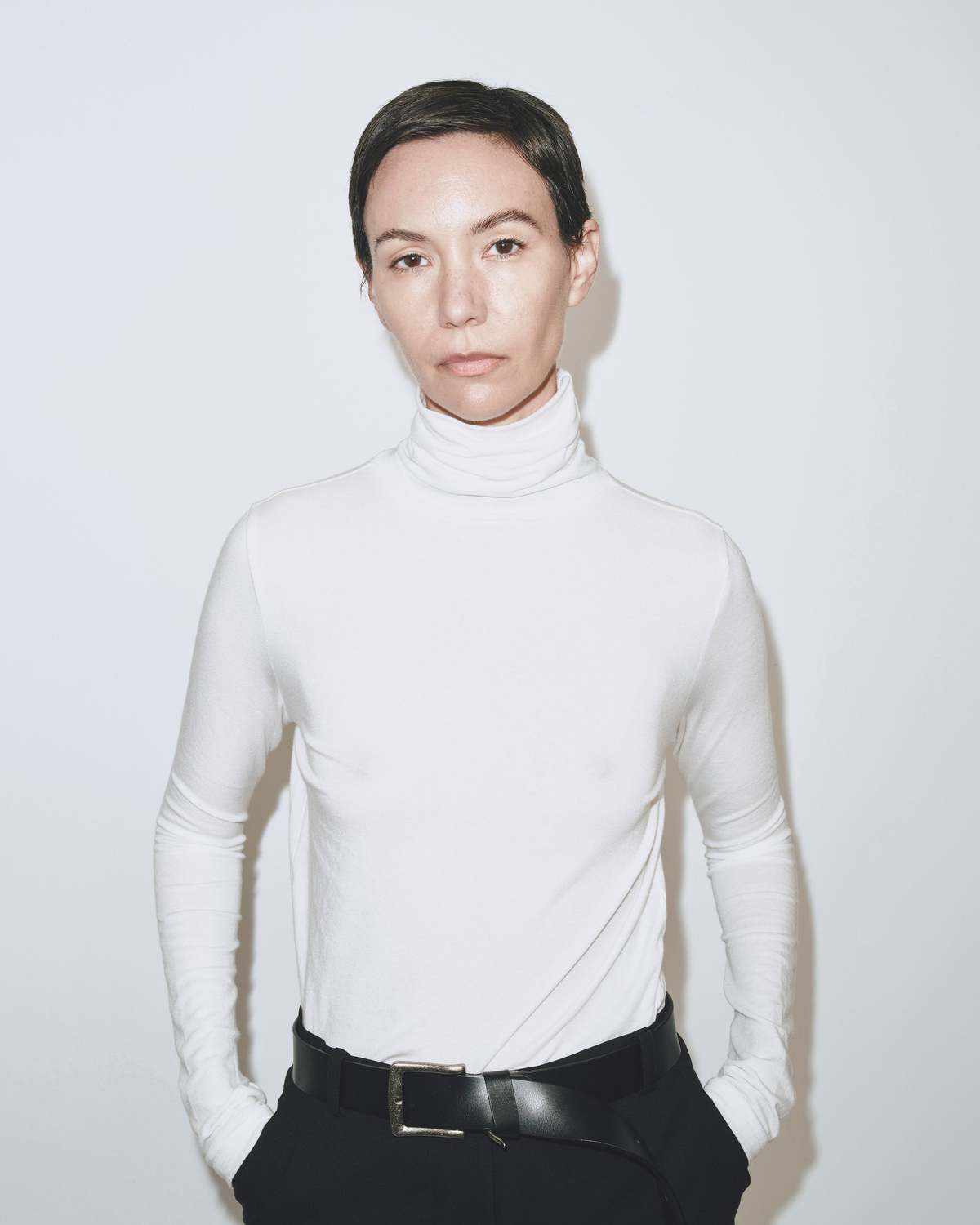Roll Neck Jersey Top - White