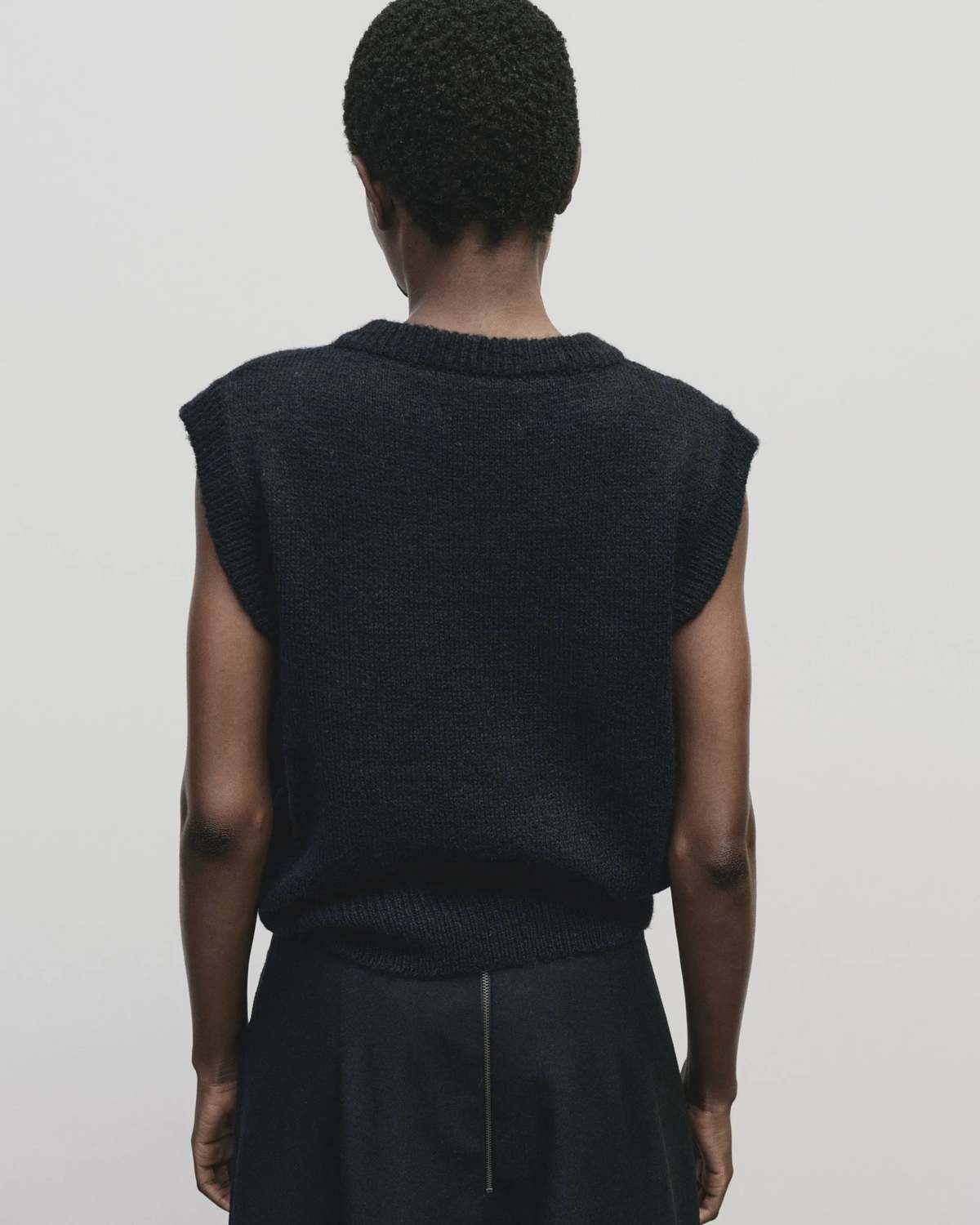 Wool Blend V-Neck Vest - Navy