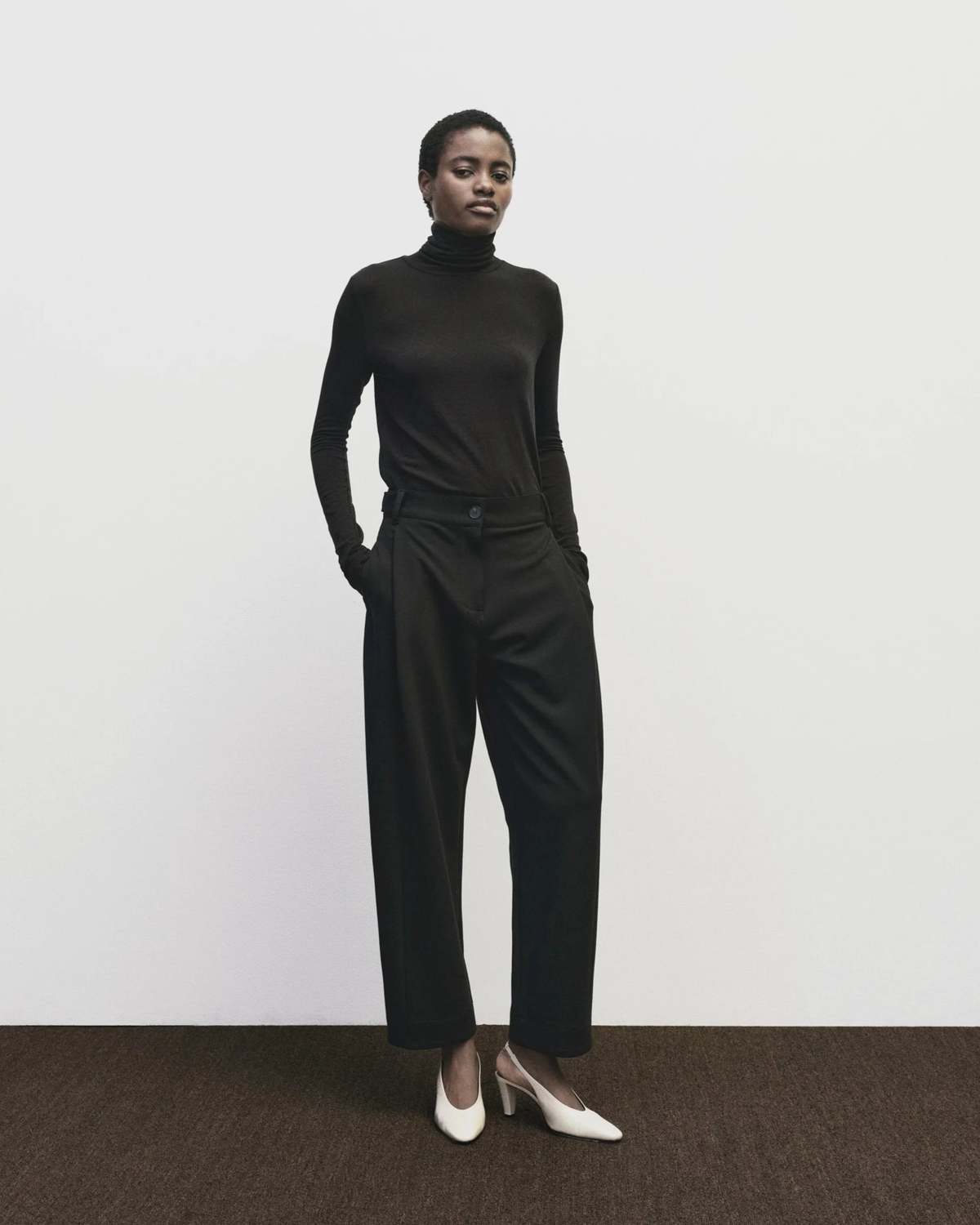 Roll Neck Jersey Top - Black