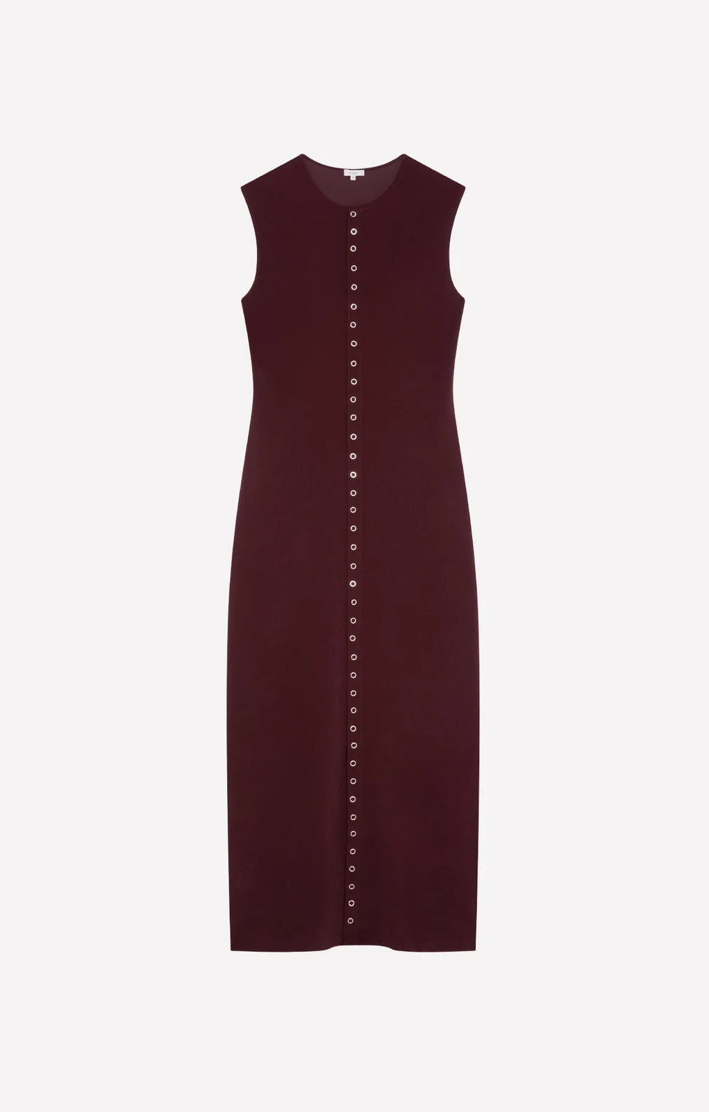 Cherry red sleeveless snap front dress by Roseanna