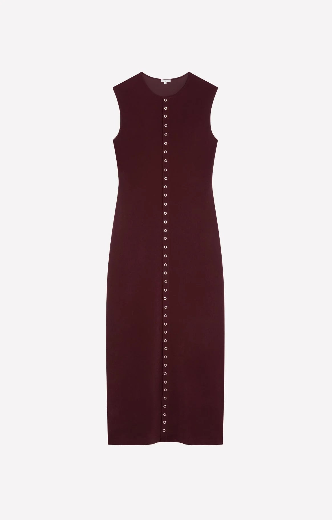 Cherry red sleeveless snap front dress by Roseanna
