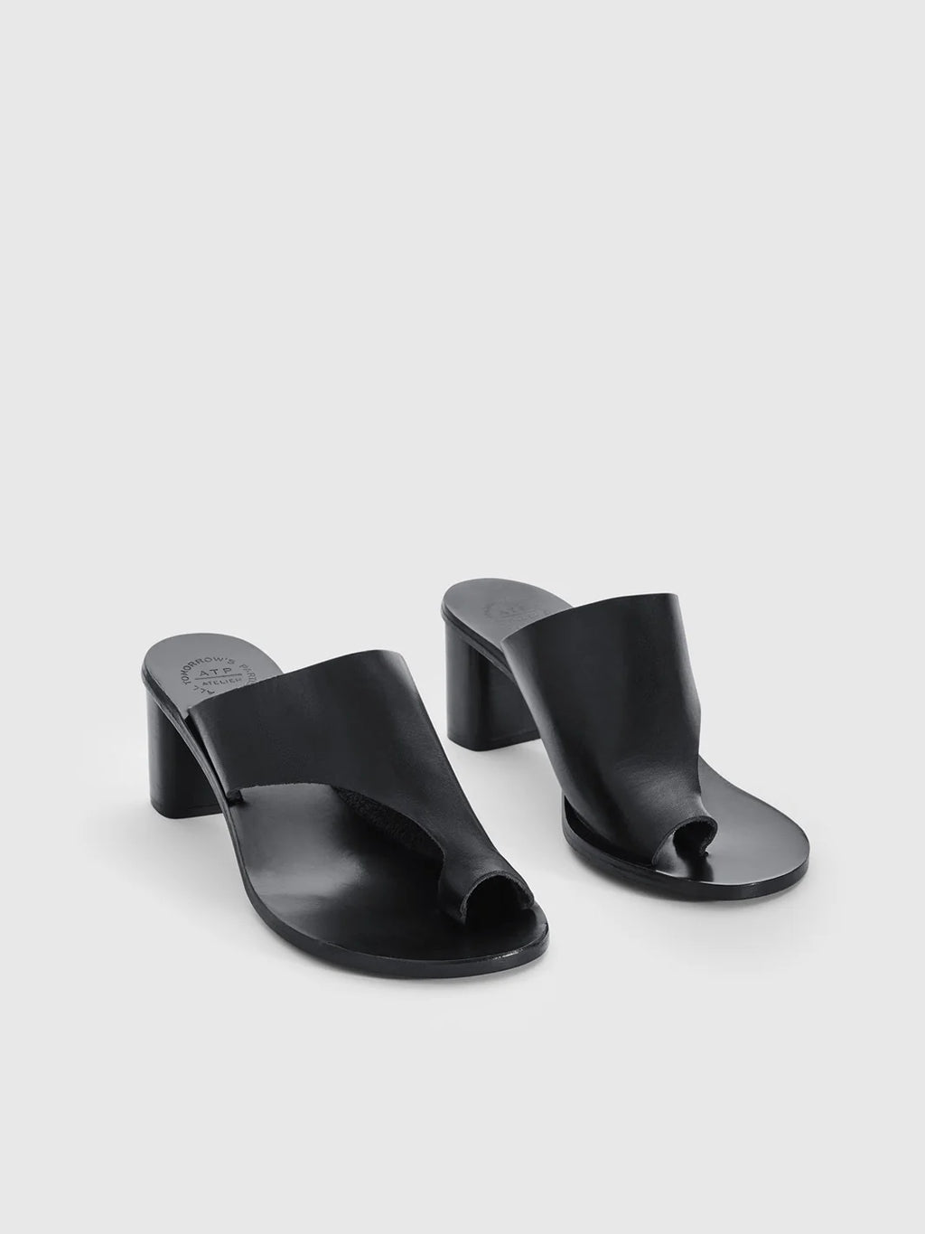 Black cutout Rosate sandal by ATP Atelier with a high heel on a white background