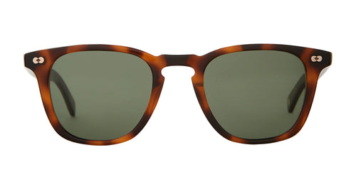 Brown spotted shell sunglasses with smokey lens on a white background.