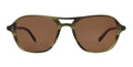 Sunglasses with brown lenses and green frames on a white background