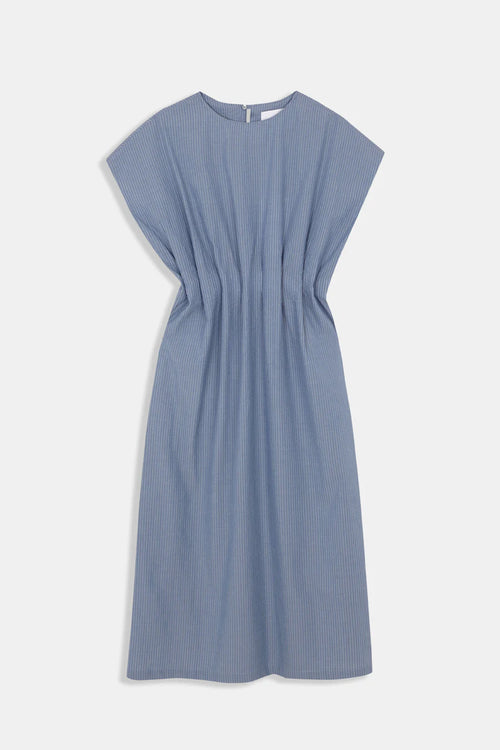A Sybille Dress with blue stripes by Rita Row against a white background