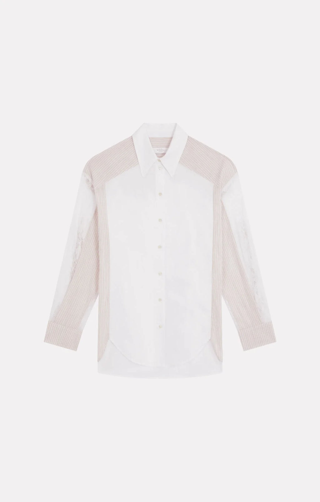 White shirt with beige stripe on a white background