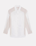 White shirt with beige stripe on a white background