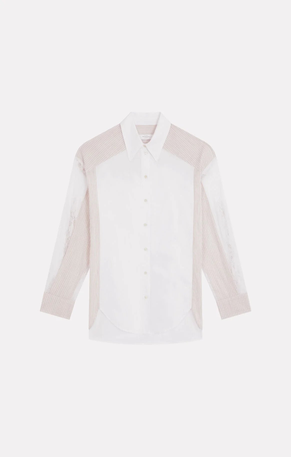 White shirt with beige stripe on a white background