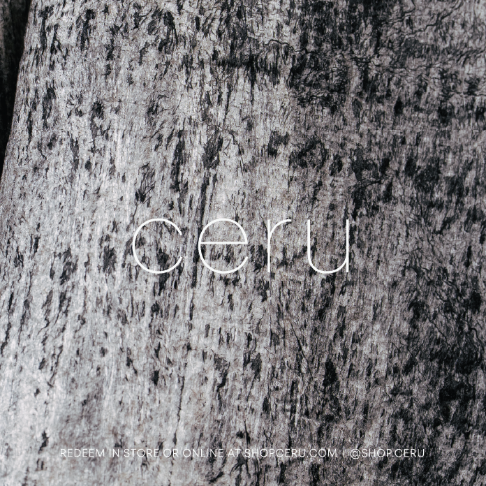 Text 'ceru' on a textured gray background