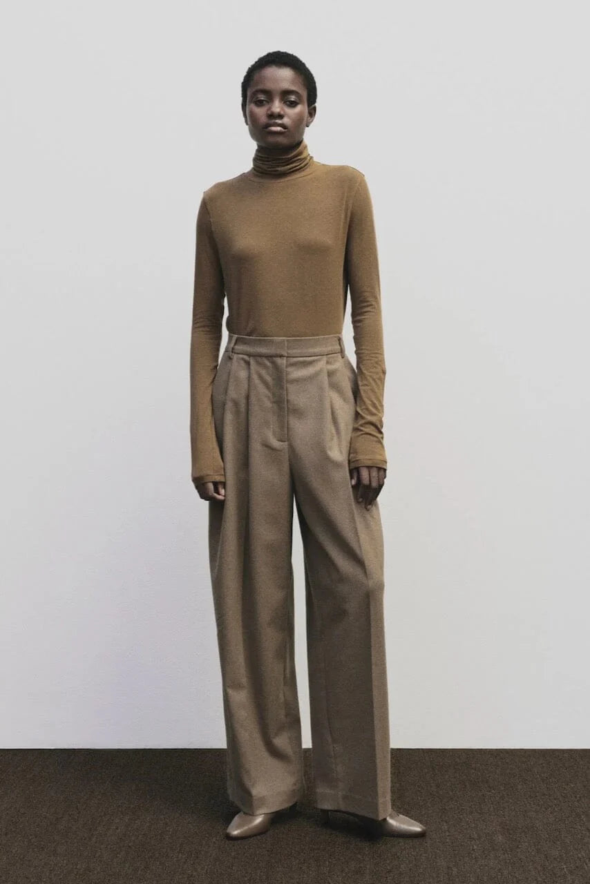 Roll Neck Jersey Top - Light Brown