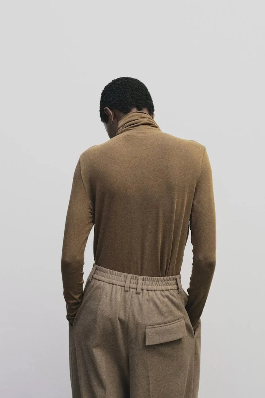 Roll Neck Jersey Top - Light Brown