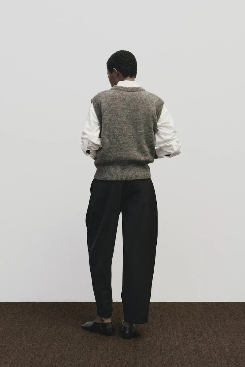 Wool Blend V-Neck Vest - Heather Brown