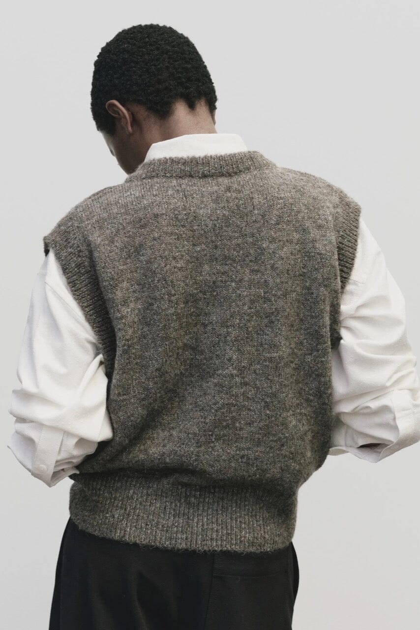 Wool Blend V-Neck Vest - Heather Brown