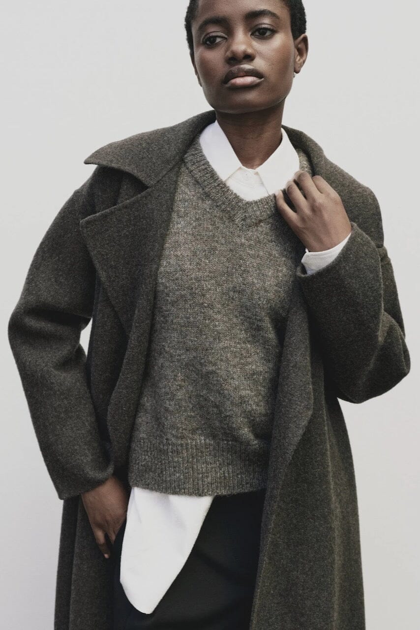 Wool Blend V-Neck Vest - Heather Brown