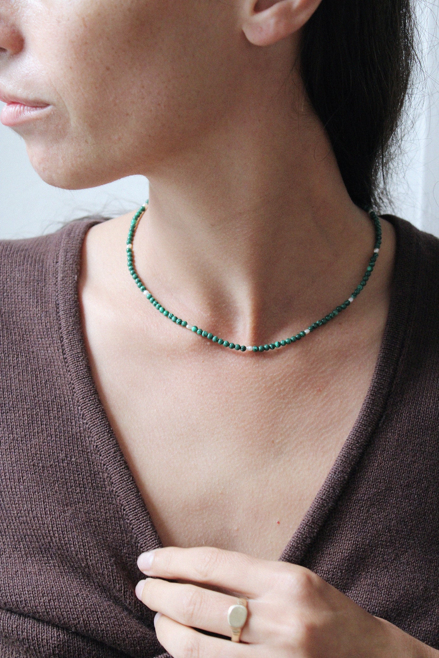 Pearl and Malachite Strand Necklace